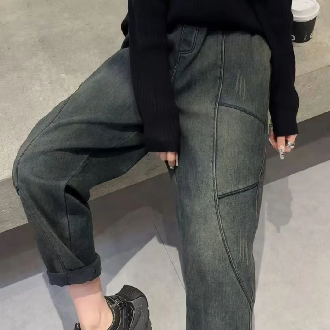 HJ家秋冬加绒加厚水洗做旧弹力牛仔裤2909