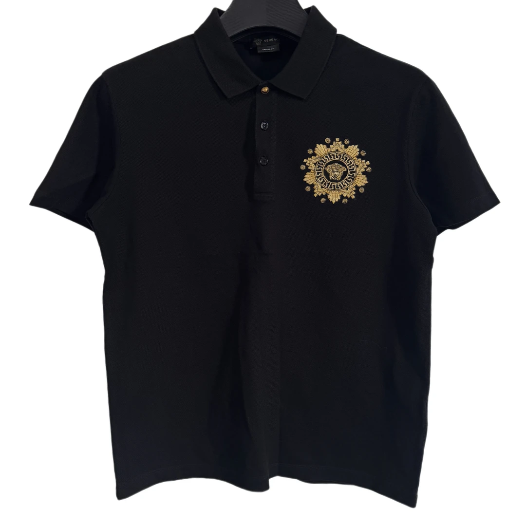 99新 VERSACE/范思哲 黑色胸前刺绣logo短袖polo衫S码