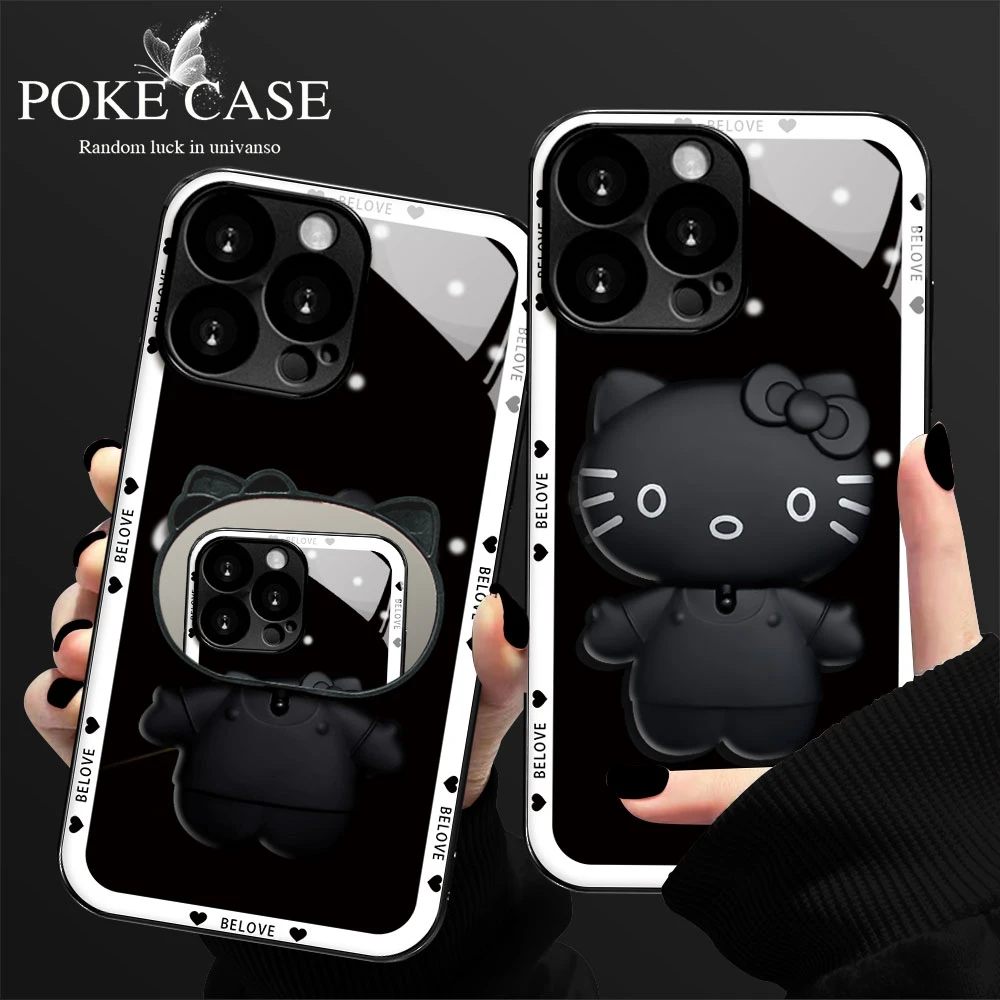 【小米/红米系列】适用高级电镀玻璃爱心发财被爱KT镜子支架手机壳