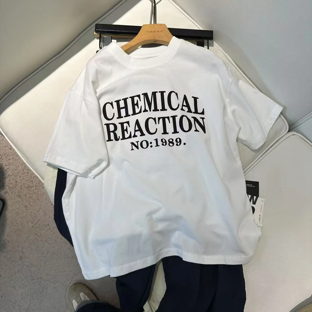 5200夏季字母潮流印花休闲小众时尚短袖圆领宽松百搭短袖