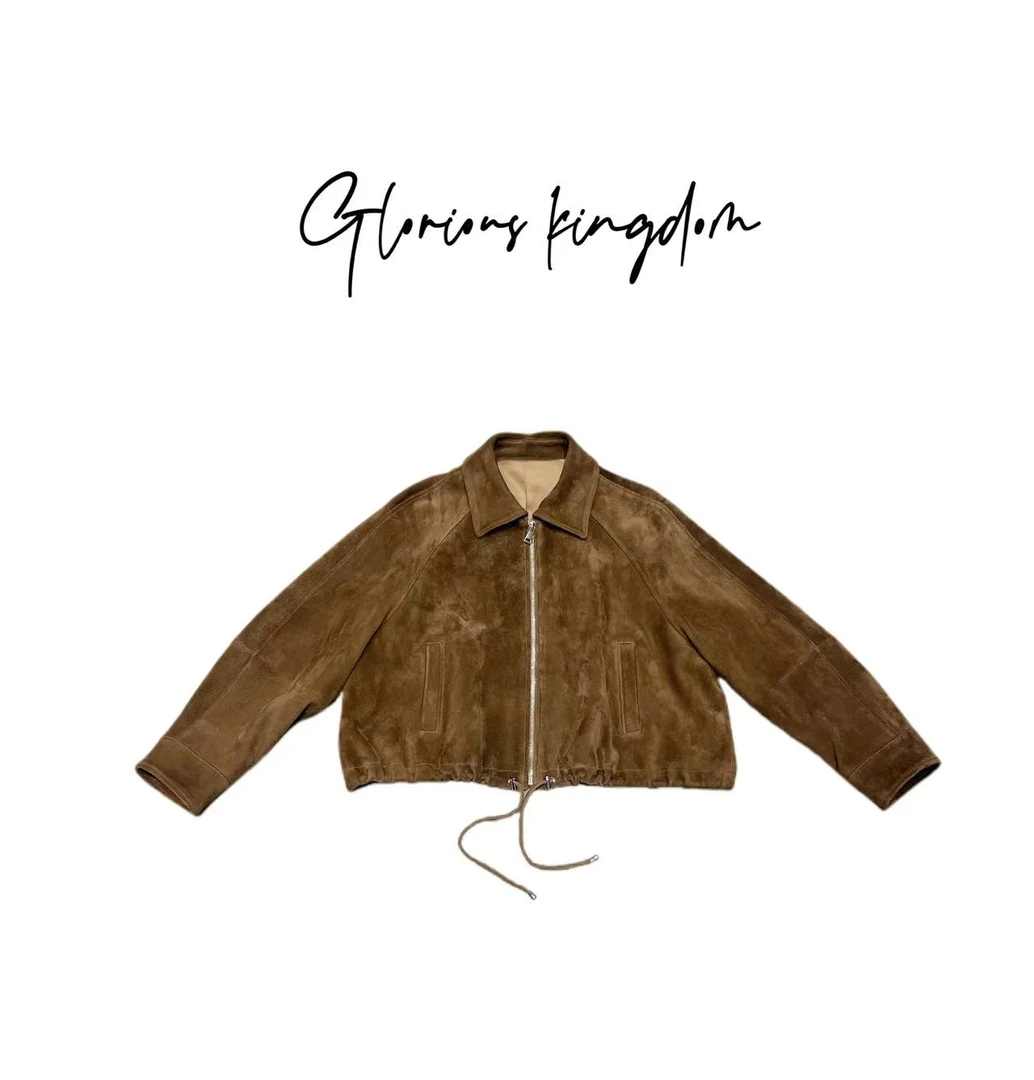 2025早春新款南瓜真皮绒面女装短款气质网红时尚休闲百搭麂皮绒