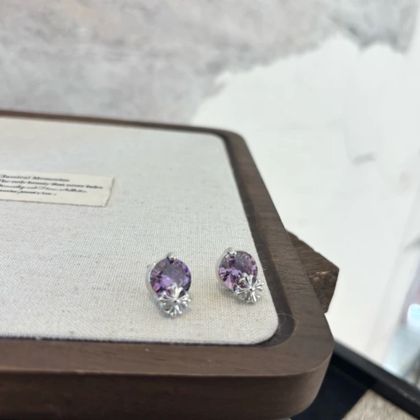 铜合金合成锆石耳饰 十字紫z耳环EH3030