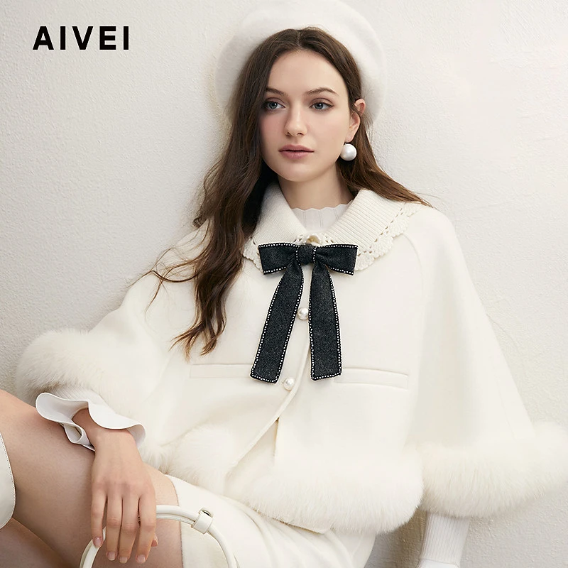 AIVEI欣贺艾薇名媛公主白斗篷毛呢外套R767501A