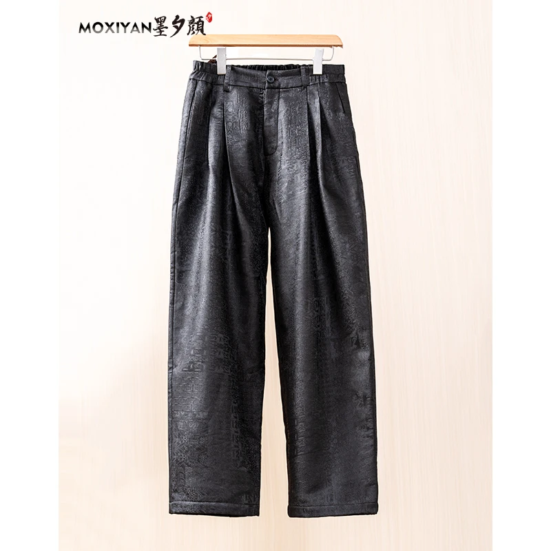 【墨夕颜2025新款桑蚕丝男装 青铜器饕餮纹加绒裤-MH-1118