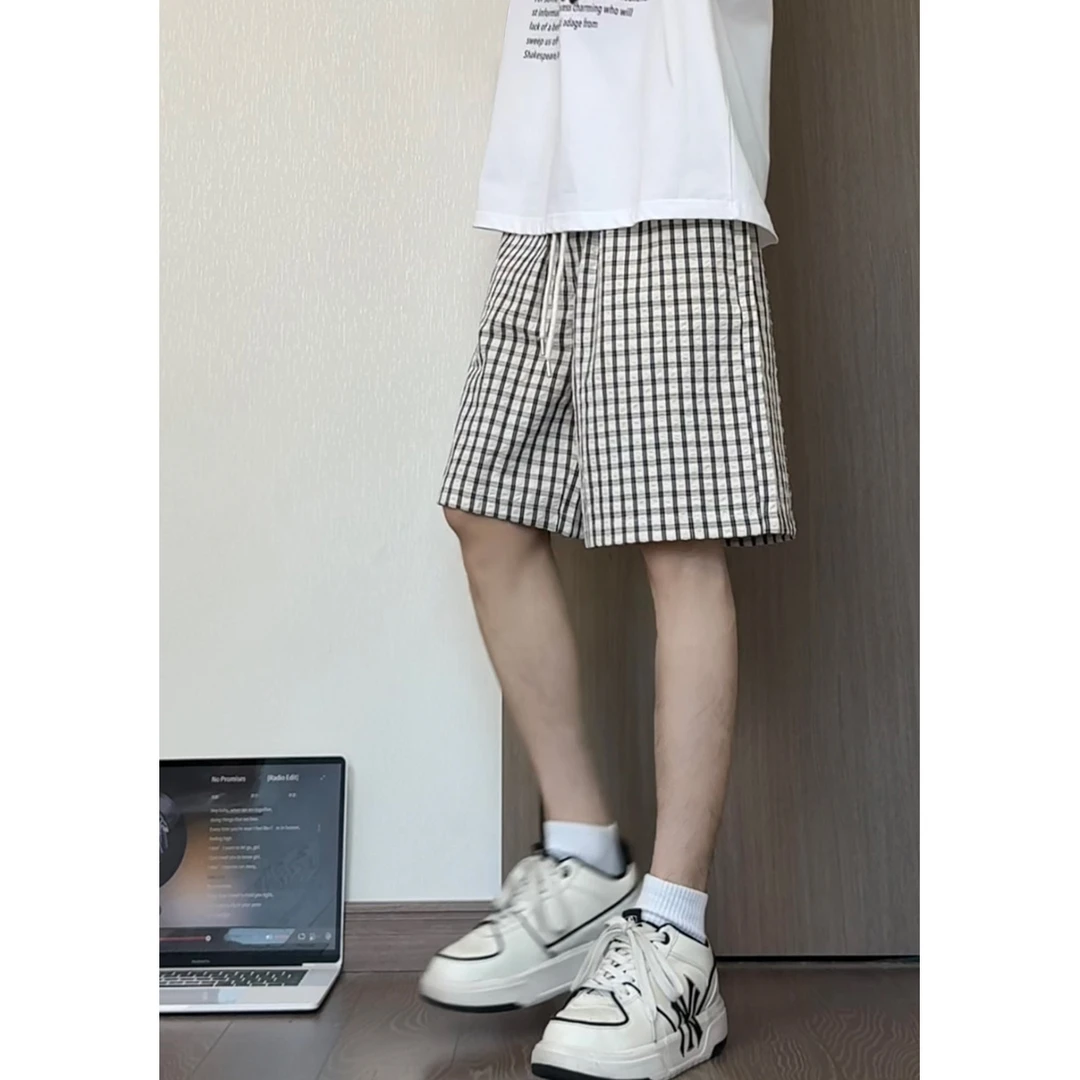 夏季薄款格子短裤男百搭潮流宽松五分裤宽松中裤网红洋气炸街男装