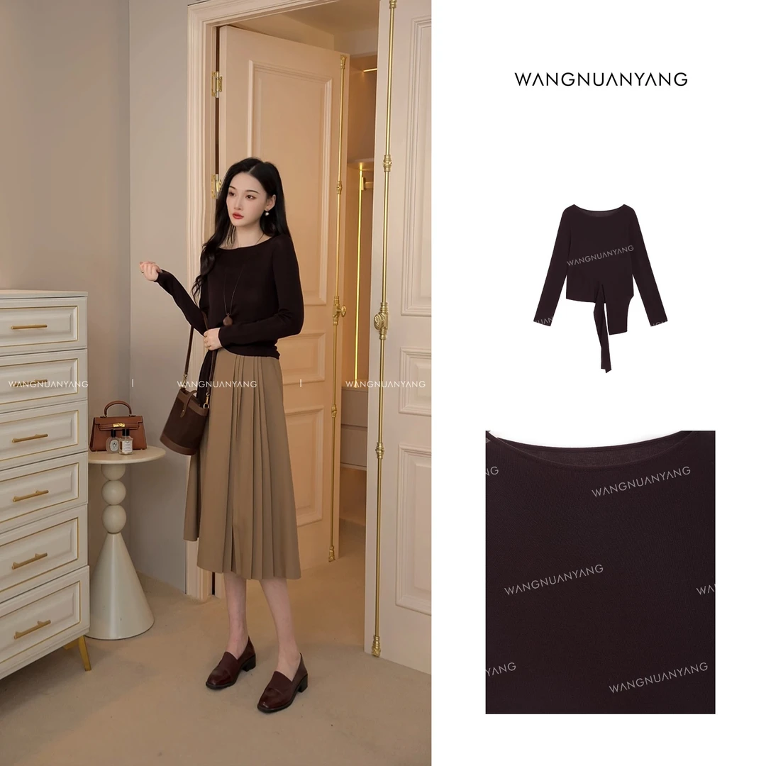 【王暖阳】海盐苏打|特调色小众设计感扭结绑带针织衫