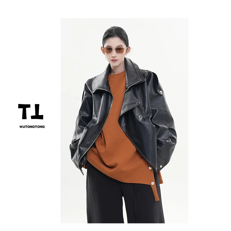 吴童童现货【戒断反应】春季PU皮衣外套女韩版宽松休闲上衣61837