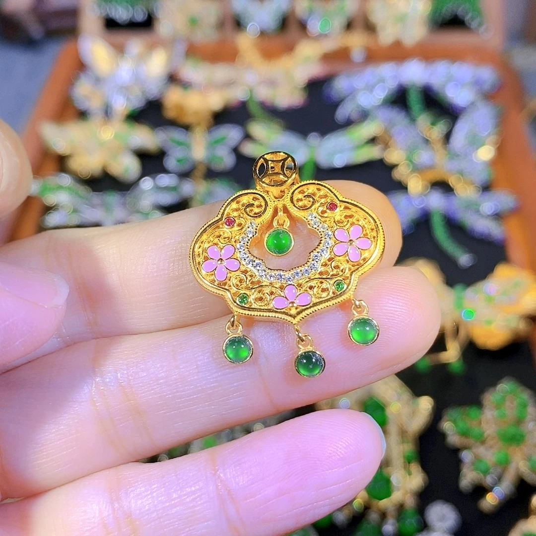 吊坠(不含链)银S925镶嵌翡翠