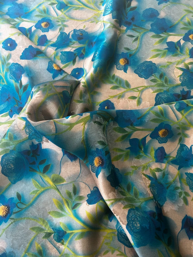 【蓝玫瑰】花罗28姆米丝绸面料100%桑蚕丝香云纱（开裁不退换）