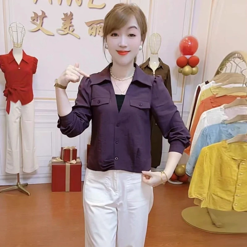 2025秋季新款假两件长袖衬衫女洋气显瘦遮肚子百搭休闲衬衣上衣潮