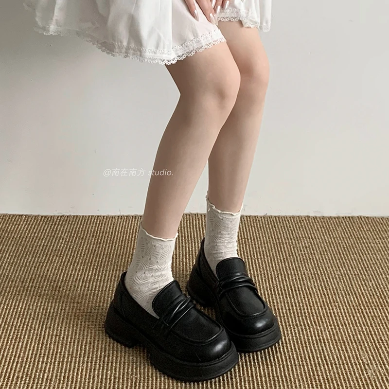 南在南方法式复古黑色厚底小皮鞋女2025新款春秋一脚蹬增高乐福鞋