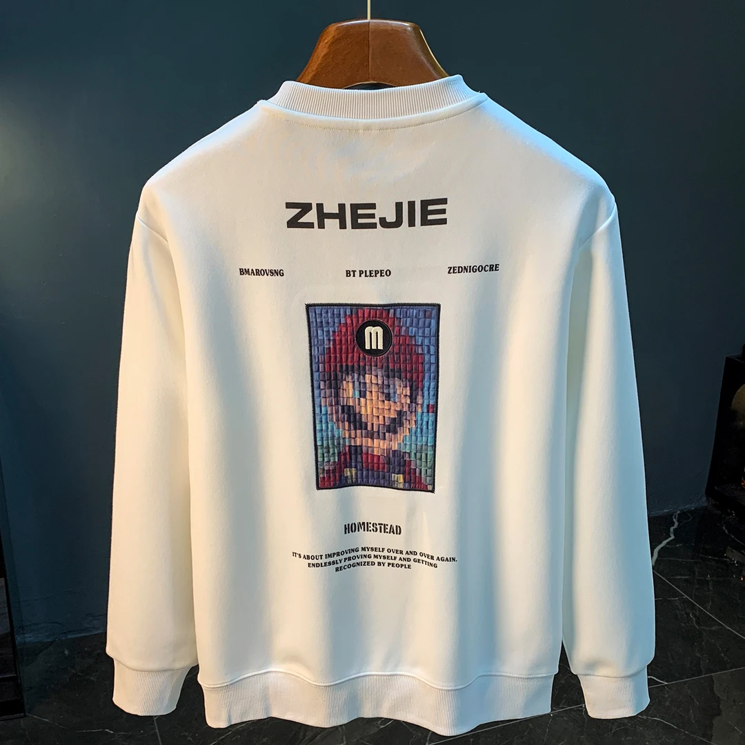 MR.MUDI/穆迪先生美式卫衣男重磅像素印花秋季休闲长袖打底衫T恤