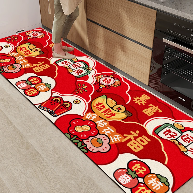 红色厨房地垫软硅藻泥家用吸水吸油脚垫长条防滑速干可擦耐脏地毯