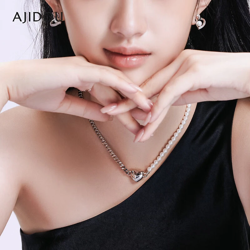 合金仿珍珠项链 AJIDOU阿吉豆项链女潮酷女神爱心磁铁吸扣【MYA】