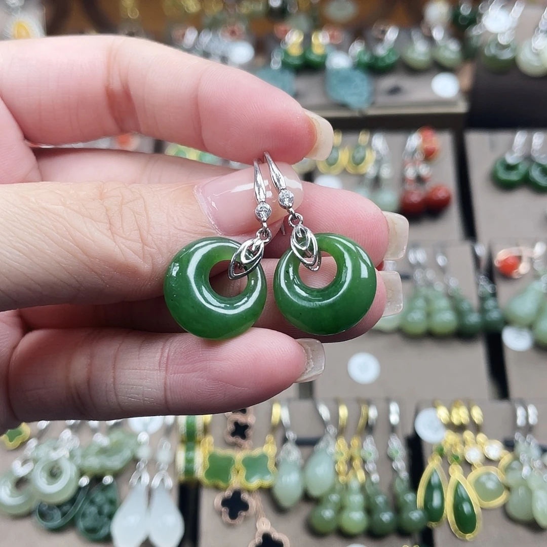 和田玉银S925镶嵌耳饰