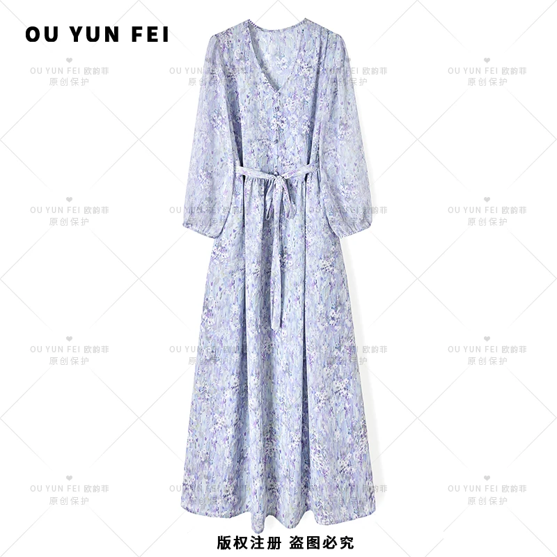 高级感连衣裙女新款气质显瘦穿搭时尚洋气印花长裙AY1086