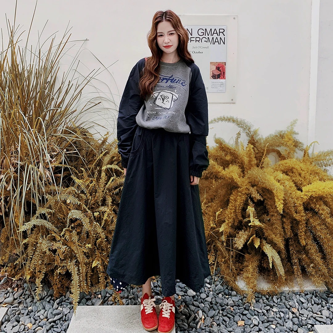 韩系学院风休闲套装女2025春秋新款字母印花卫衣高腰半身裙两件套