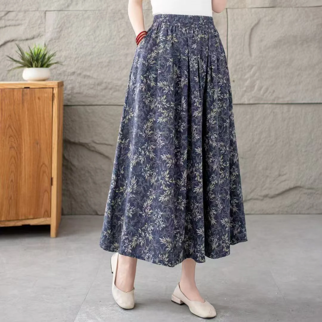 25年新款原创松紧高腰A字版型显瘦百搭民族风半身长裙女