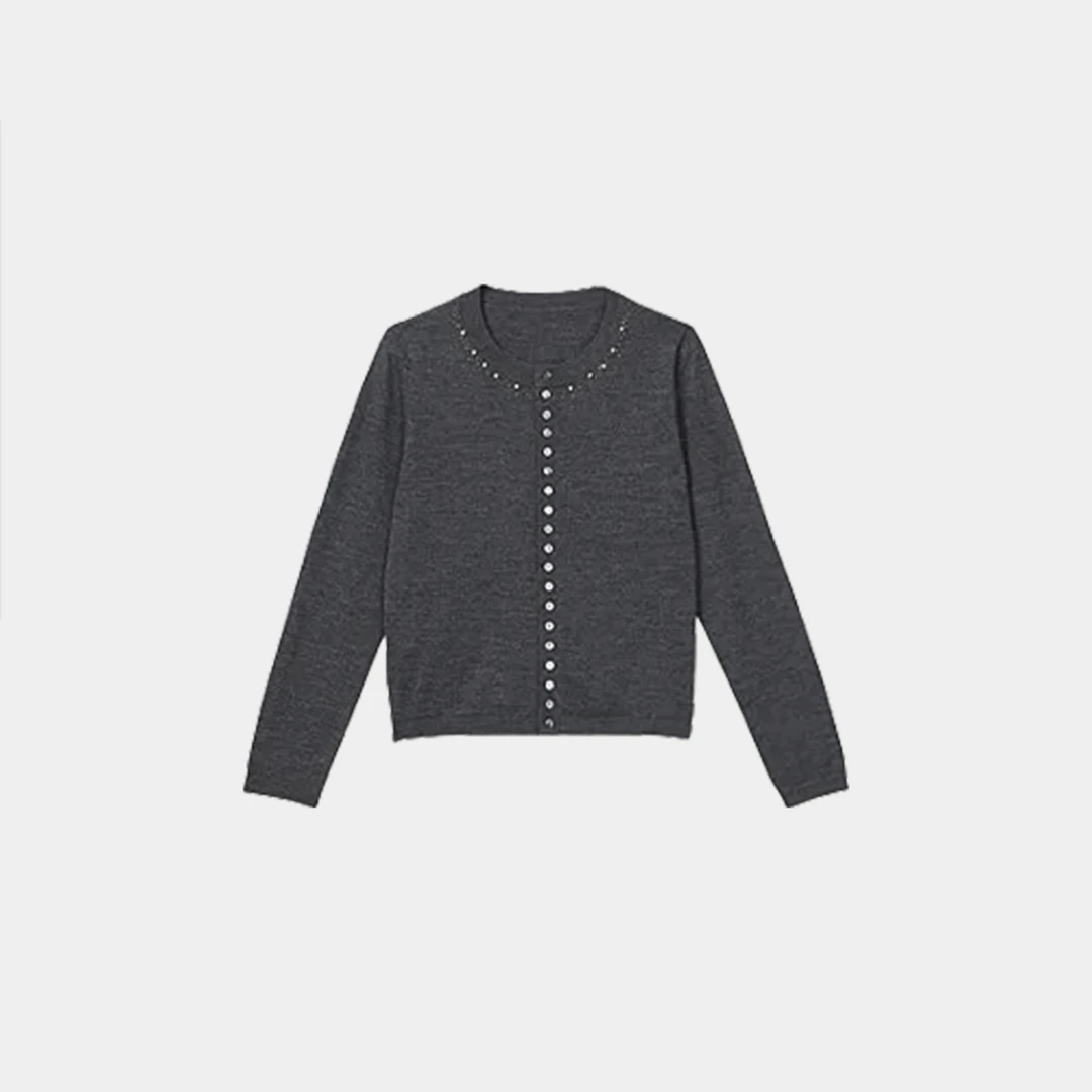 24年冬季新款时尚百搭圆领烫钻针织开衫KS002（D24M0248）