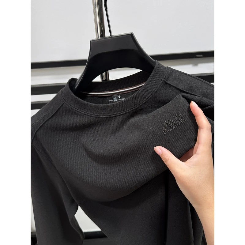 DeweLvum圆领高弹加厚保暖德绒卫衣男双面绒磨毛长袖T恤打底衫男