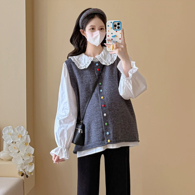 【伊伊】孕妇装2025春秋针织衫毛衣打底内搭上衣背心开衫彩虹扣马甲