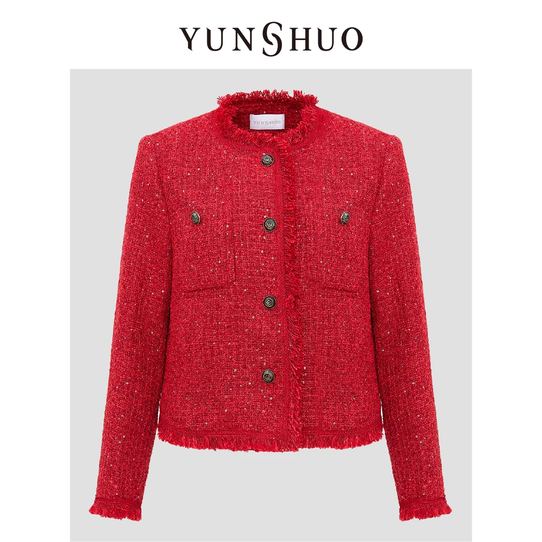 允硕新年战袍开运搭配秋季洋气红色小香秋冬休闲气质短款外套轻奢