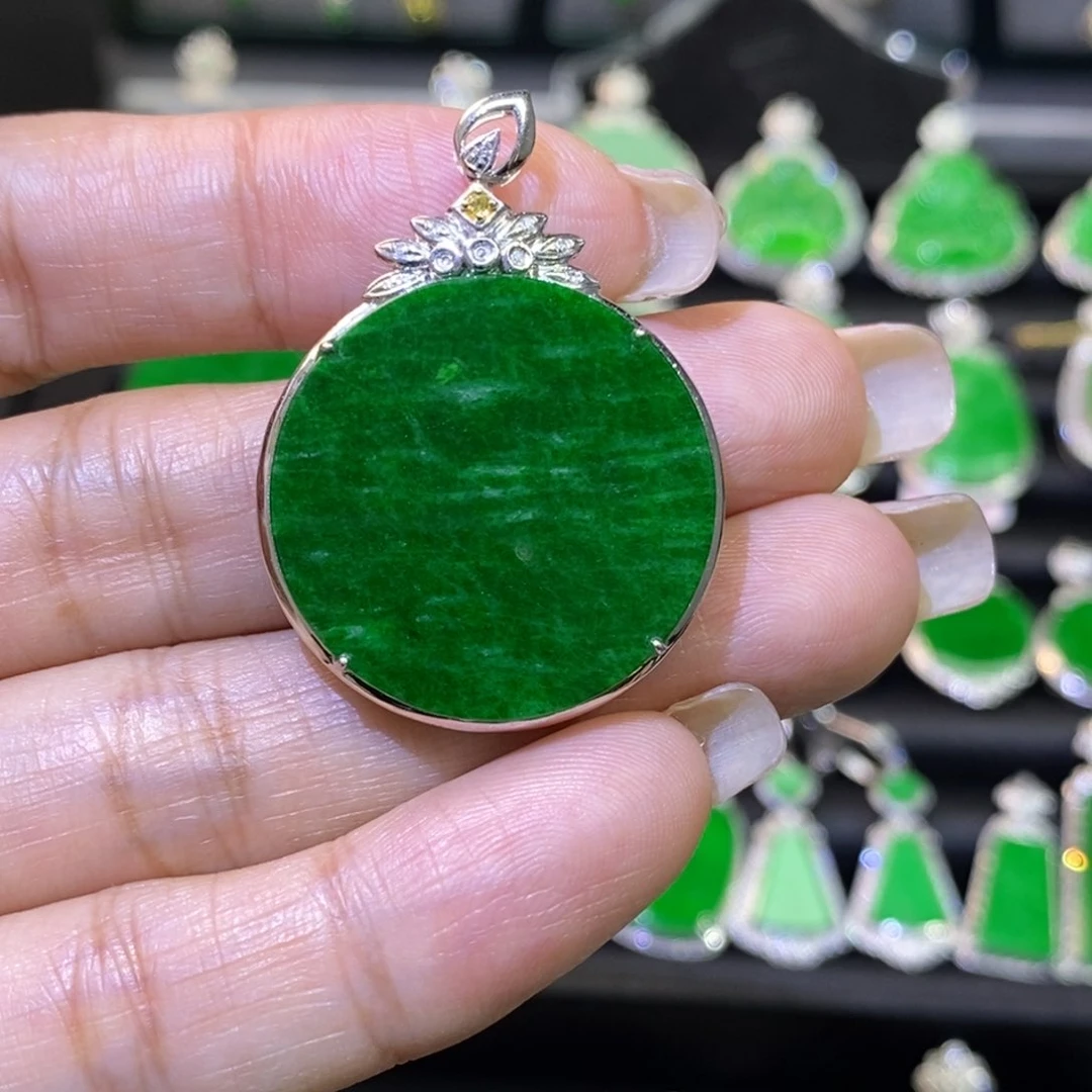 翡翠吊坠(不含链)18K金镶嵌吊坠