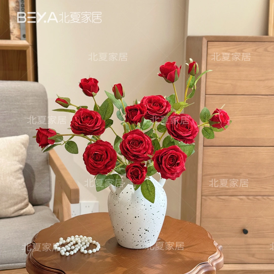 红玫瑰花假花情人节送女朋友餐桌插花广岛之恋装饰花摆放仿真绢花