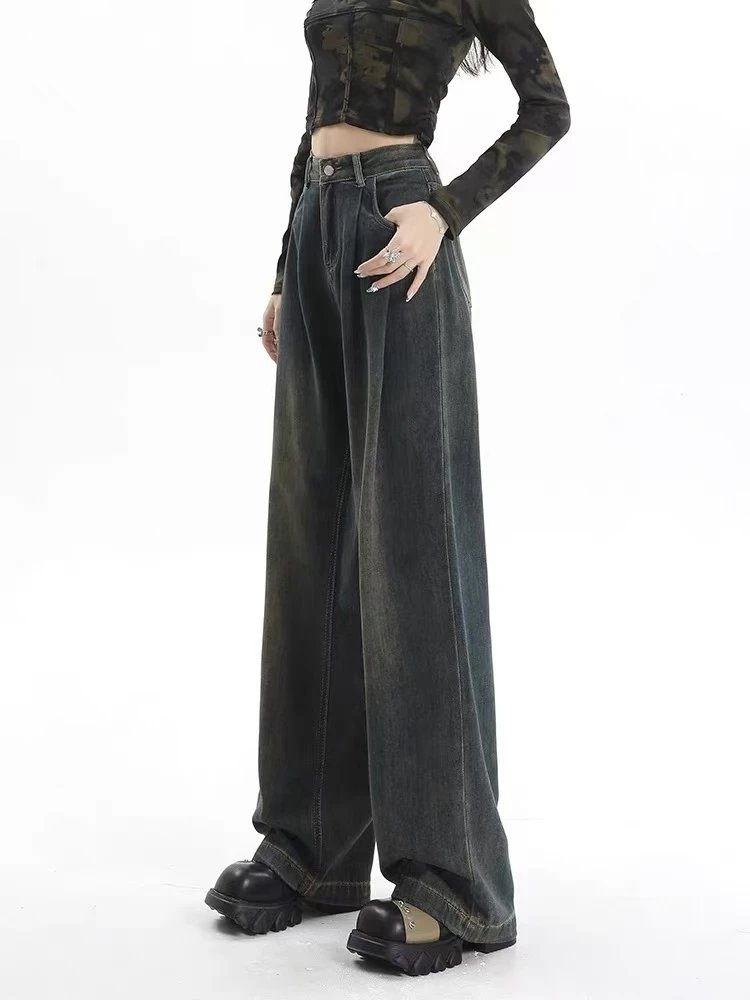 (C1)高品尾货个别微瑕介意慎拍高腰阔腿显瘦拖地直筒裤休闲百搭