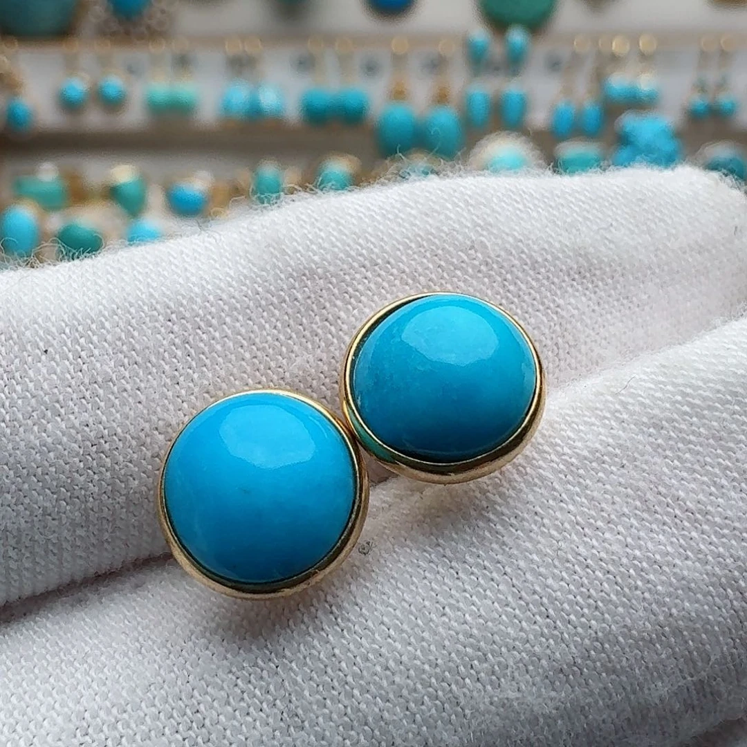 绿松石18K金镶嵌耳饰