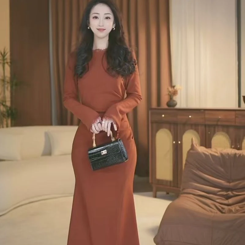 【江一月】柿柿如意 秋季法式气质轻奢小众收腰连衣裙-ZX700