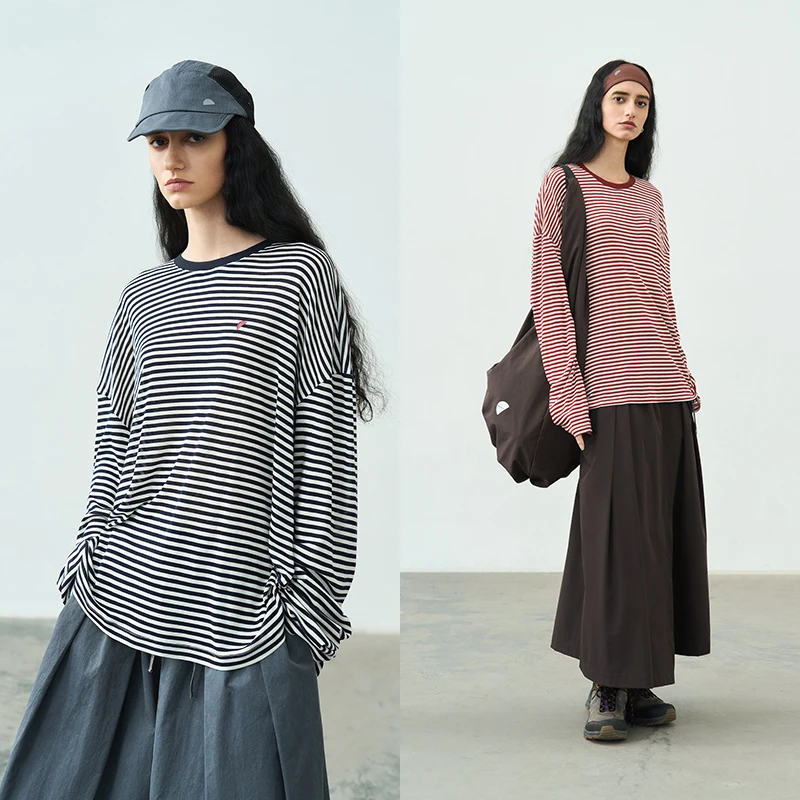 【特价】半圆女装[运动]2025夏季廓形T恤女上衣清爽条纹25137390