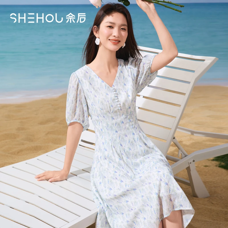 【品牌折扣】Q8852169连衣裙佘后V领泡泡袖连衣裙夏连衣裙