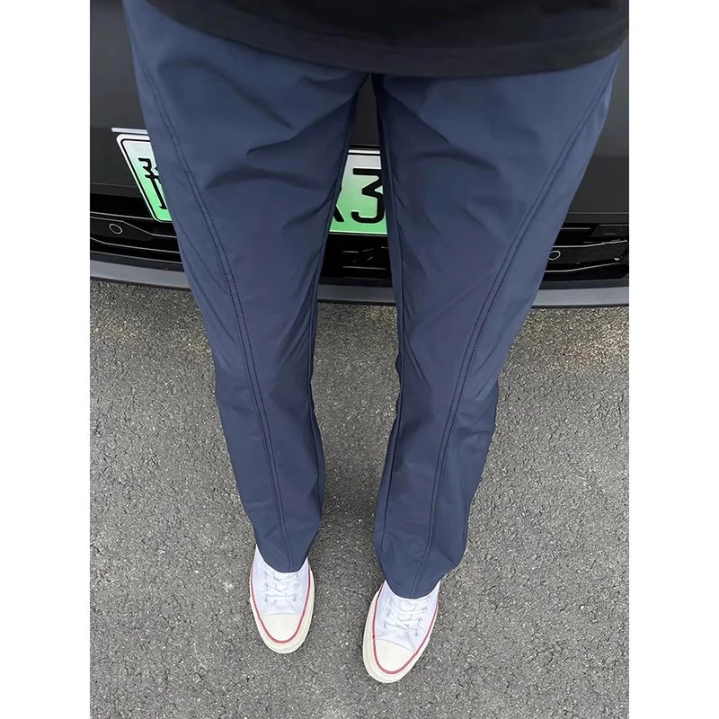 凉感斜切冲锋裤男生春夏薄款透气速干美式微喇显瘦休闲弯刀工装裤