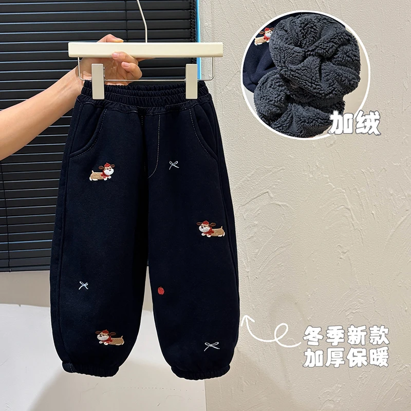 秋冬款女童潮款加绒加厚卫裤女宝宝保暖韩版外穿休闲裤子儿童童装
