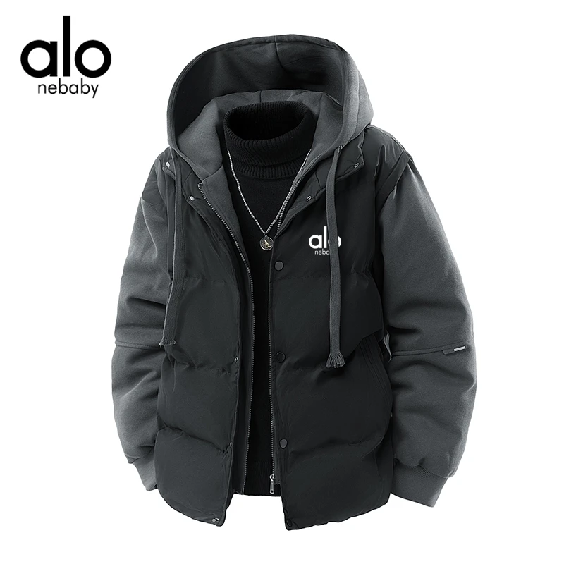 奥特莱斯爆款假两件马甲棉服男士连帽棉衣潮流加厚保暖外套