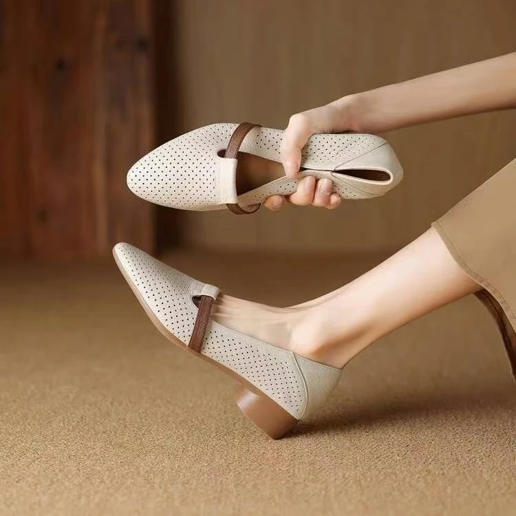 春夏时尚新款软底软面一脚蹬百搭浅口单鞋真皮舒适豆豆鞋