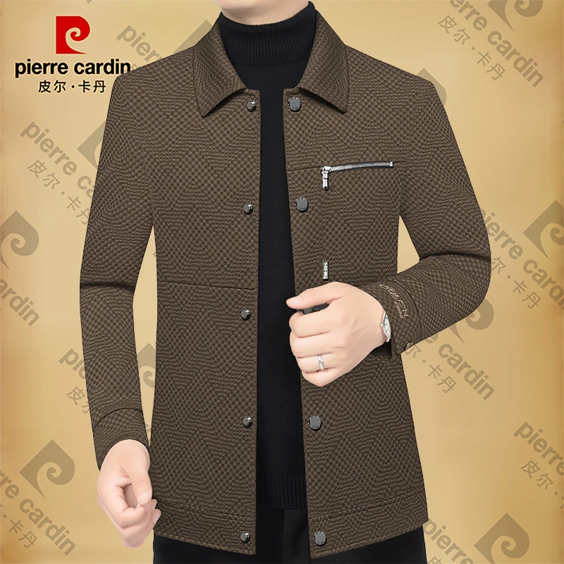皮尔卡丹男士新款高档翻领商务休闲夹克加厚秋冬季保暖茄克潮中年