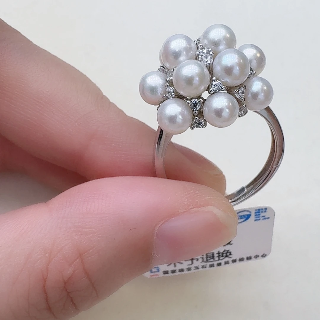 银S925镶嵌戒指淡水珍珠