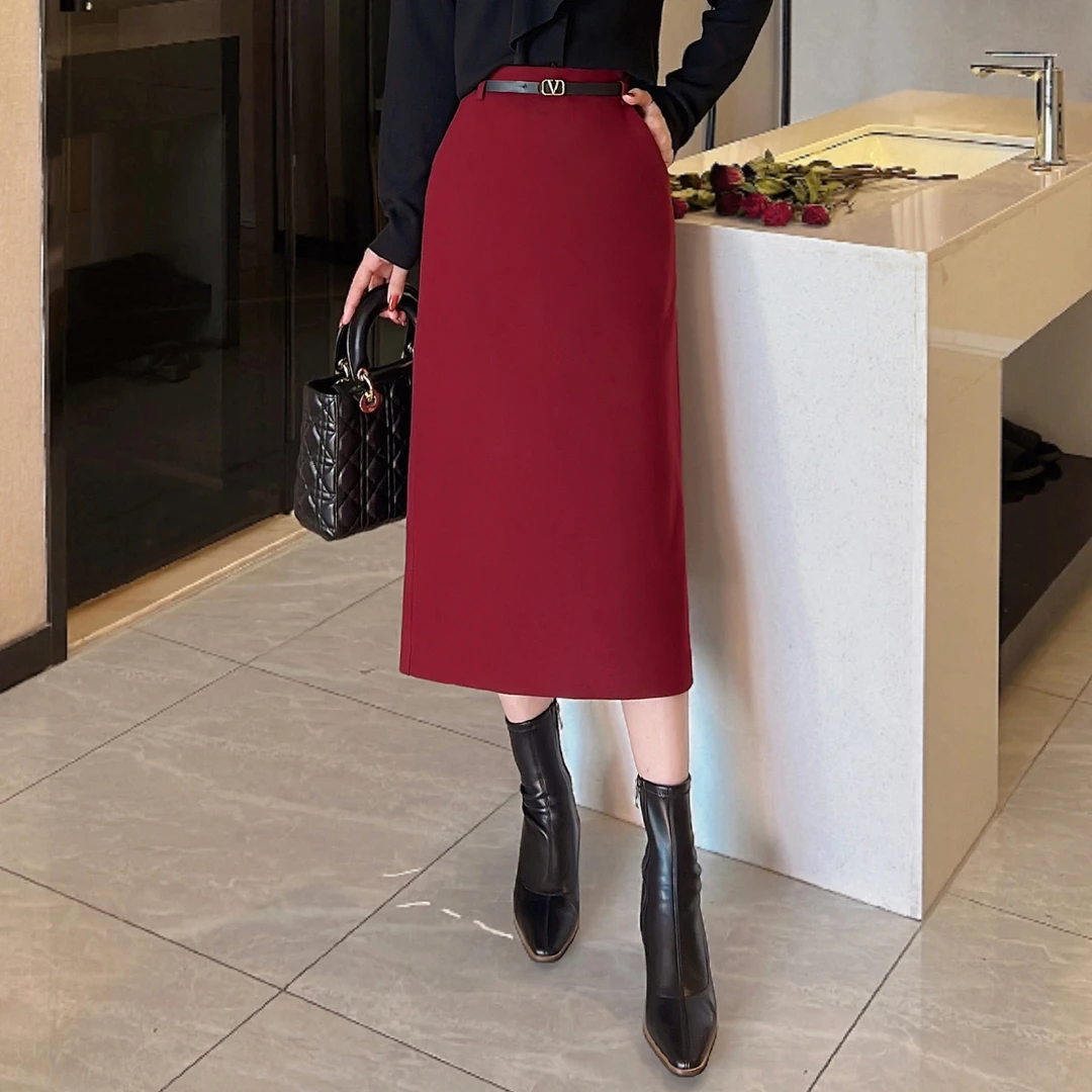 【年终大促】冬季新款气质毛呢半身裙高腰显瘦时尚a字直筒裙28198