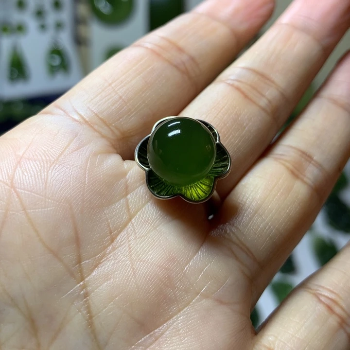 岫玉戒指银S925镶嵌戒指