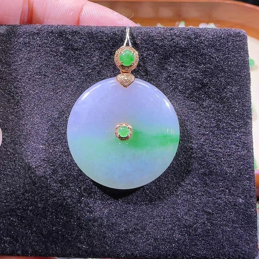 翡翠18K金镶嵌吊坠(不含链)