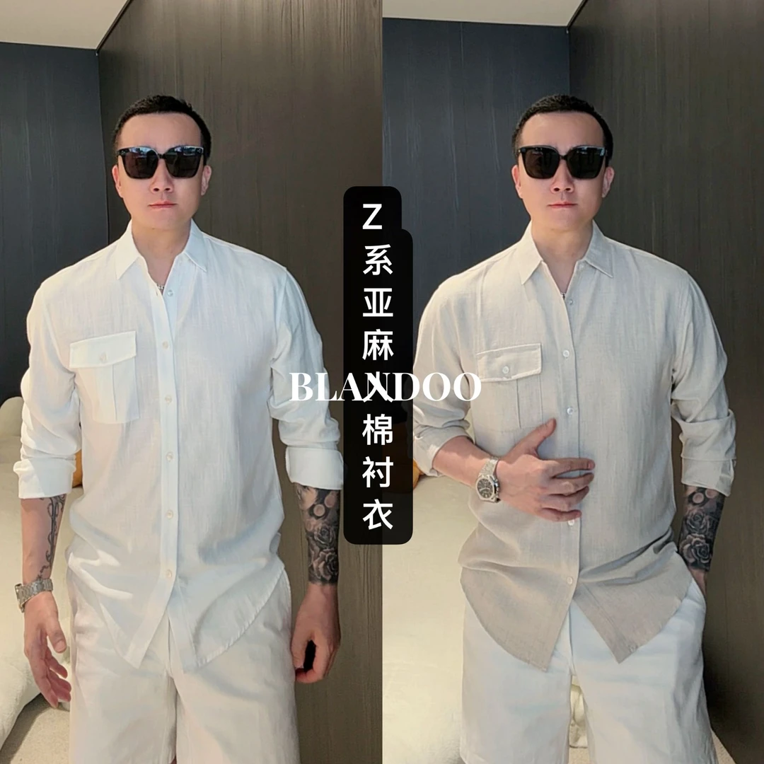 BLANDOO “亚麻老钱风” Z系列男士简约轻奢口袋设计衬衫2BD5103