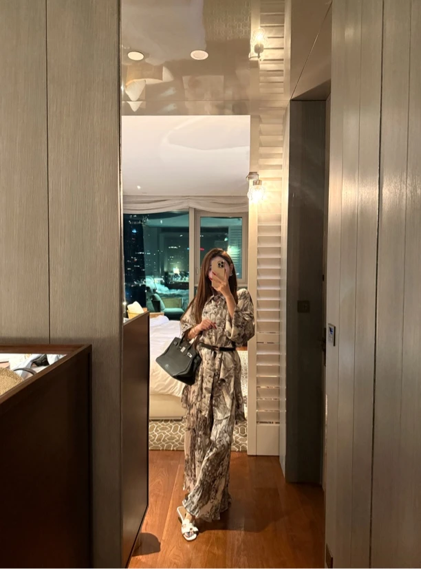 【粥粥高级定制】烟墨云川新中式水墨画印花优雅气质长袖套装