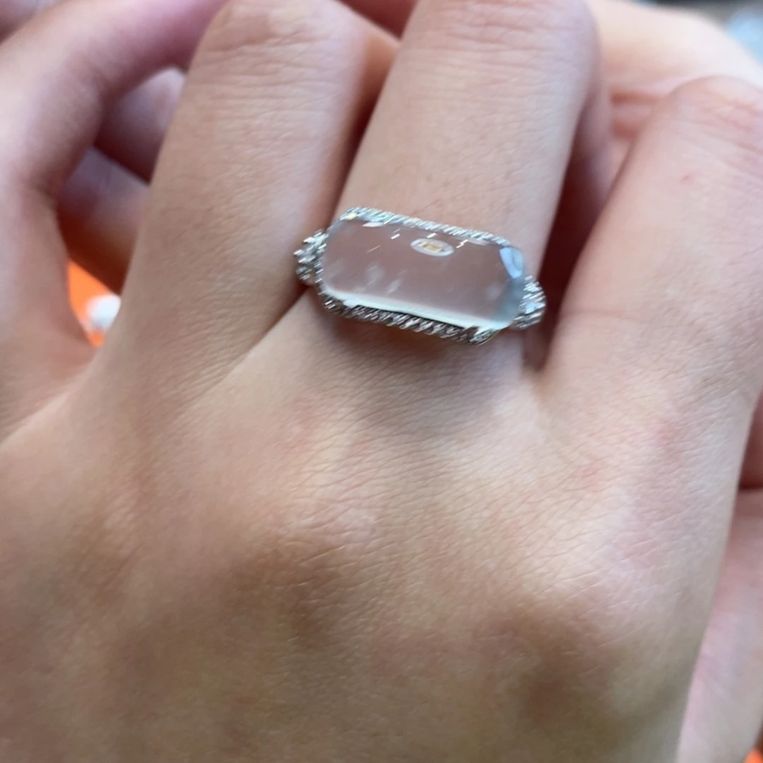 石英质玉黑钢雪花棉马鞍银S925镶嵌