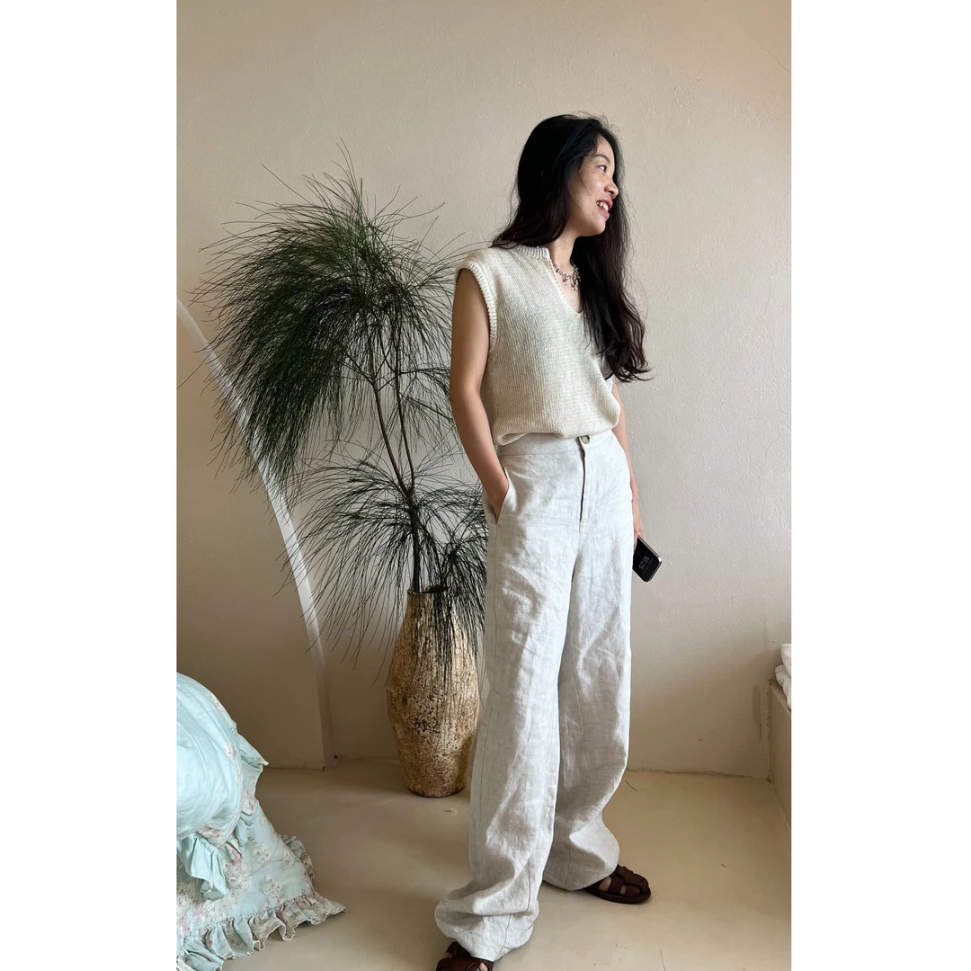 【亚麻西裤·NEW!】女士长裤后松紧腰纯亚麻透气干爽休闲