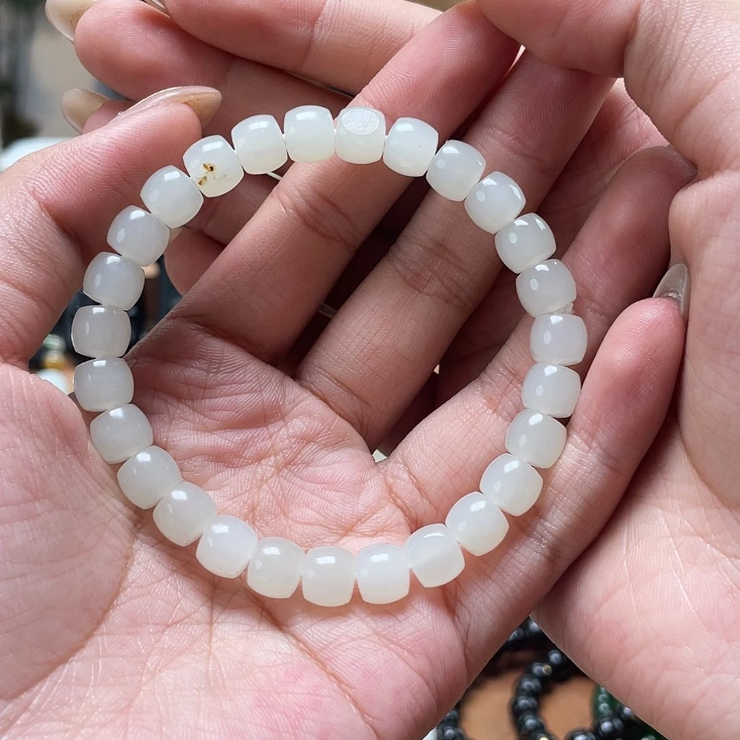 和田玉未镶嵌手链和田玉白玉直7/8