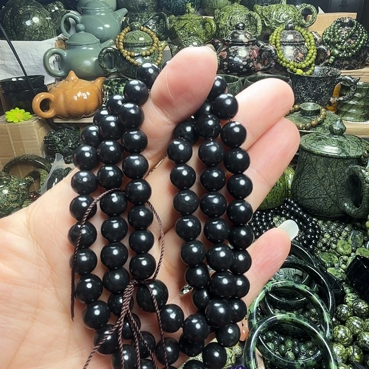 减***远蛇纹石玉未镶嵌珠宝半成品藏玉药王石福利款黑包公0.8链子