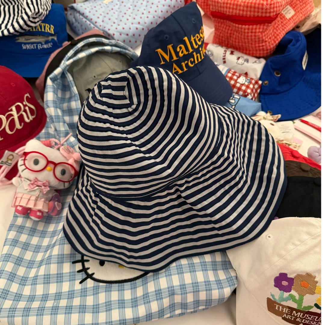 白白家-大帽檐撞色条纹渔夫帽#MZ945