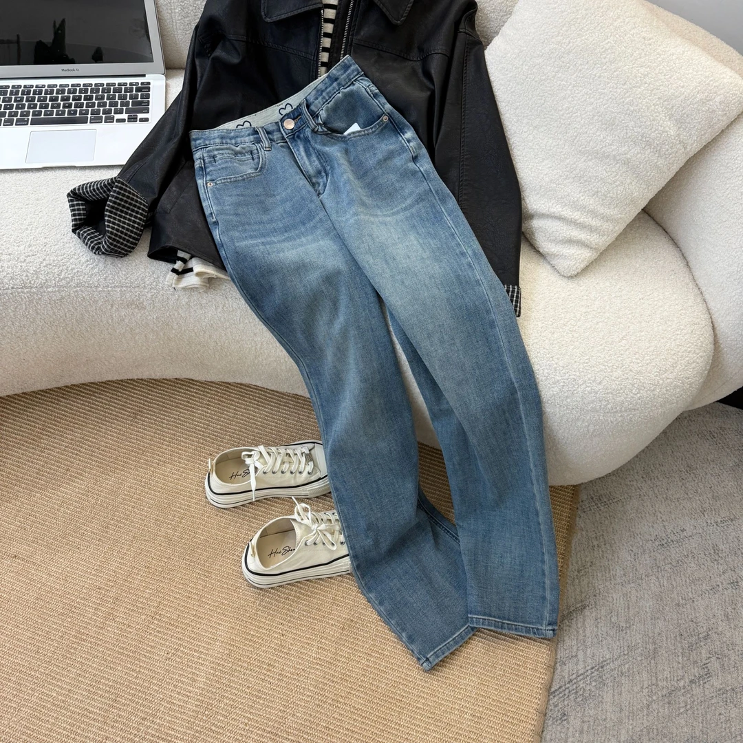 初奢】自带瘦腿魔力！巨软舒适四面弹高腰显瘦窄版直筒牛仔拖地裤